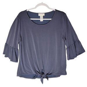 Lavender Field Anthropologie Womens Ruffled Bell Sleeve‎ Blouse Twist Hem Blue L